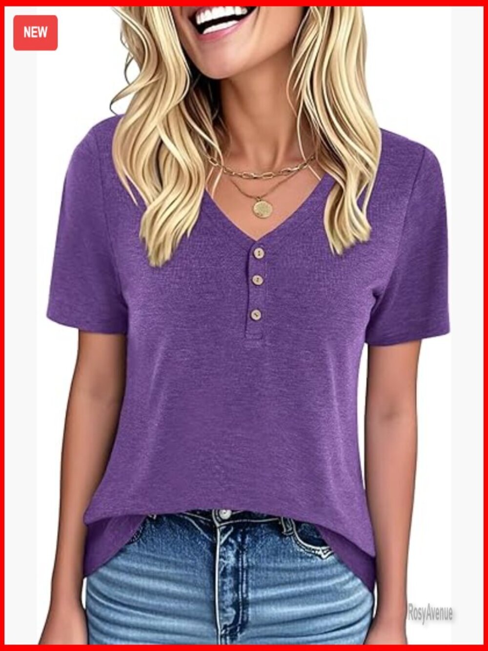 Women's Short Sleeve Henley V-Neck T-Shirt Blouse
